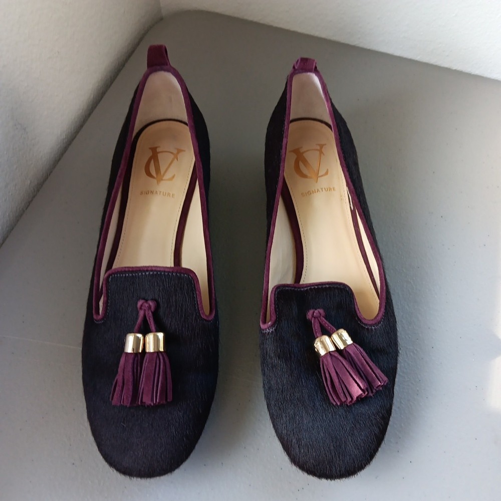 VC Signature Nancy Shoes Women 6B Purple HIDE Leather Tassels Heels Quite Luxury - Picture 2 of 10